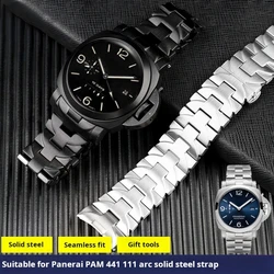 22mm 24mm Curved End Solid Stainless Steel Watch Chain for Panerai Strap PAM01441 PAM01316 PA111metal Watchband For Men Bracelet
