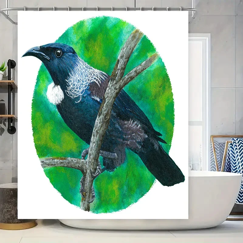 

Красивый черный птичий коврик для ванной, декор, ветка дерева, животный принт, занавеска для душа, водонепроницаемая ткань, индивидуальный размер, доступный для дома