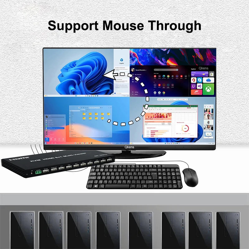 4K 30Hz HDMI KVM 8x1 Multi-viewer 8 IN 1 OUT Seamless Switch Multi Screen Video Multiplexer 4X1 Multiviewer Can Mouse Through