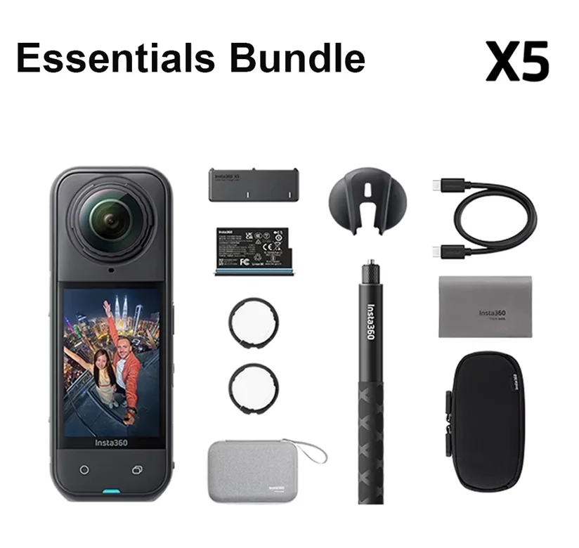 Insta360 X5 |     360 graden actiecamera °     Insta360 X5 8K met VR, AI, Purevideo Nachtmodus, verwisselbare lens, waterdicht tot 15m