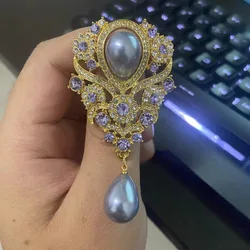 Super Beautiful French Vintage Palace Style Crystal Water Drop Pearl Brooch Corsage Versatile Clothing Accessories