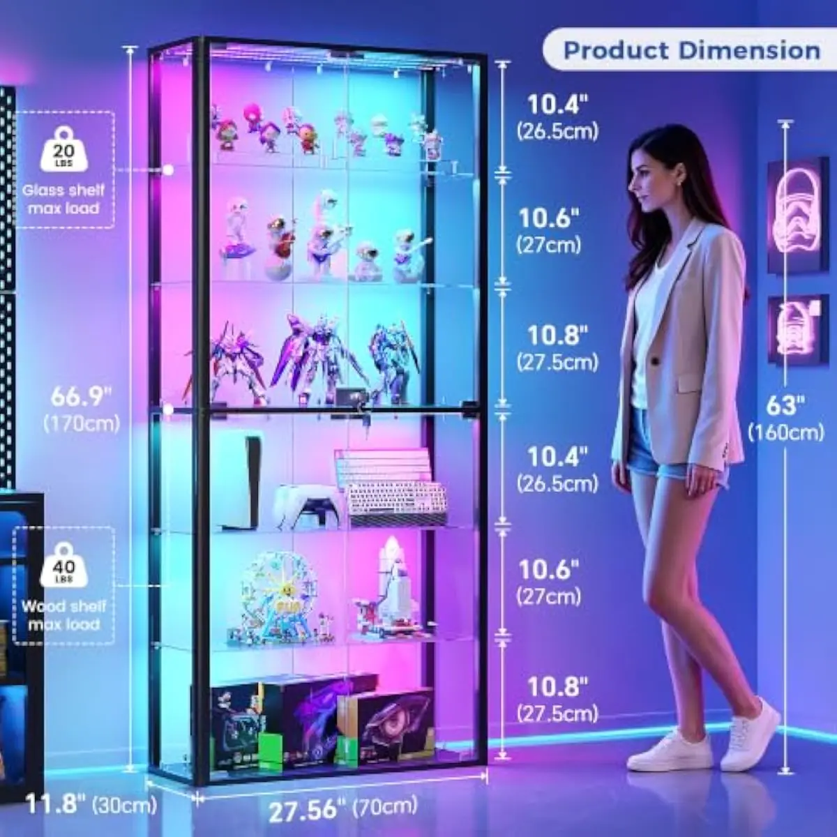 6-Tier Glass Display Cabinet with RGB & Lock for Collectibles,Black