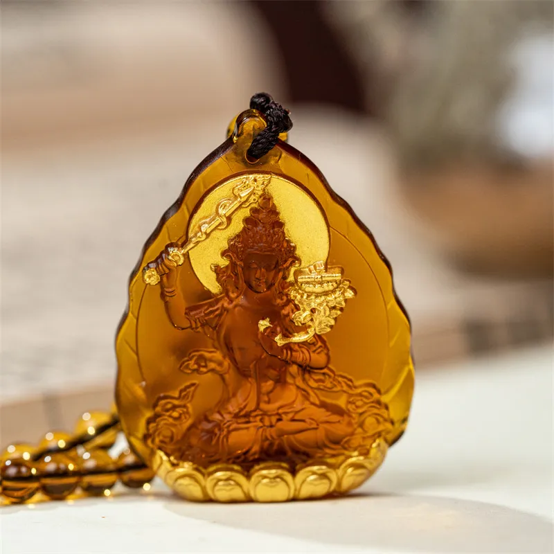 Manjushri Pendant for Wisdom Medicine Buddha Pendant with Glass 108 Bead Chain Sakyamuni Buddha Necklace Gifts