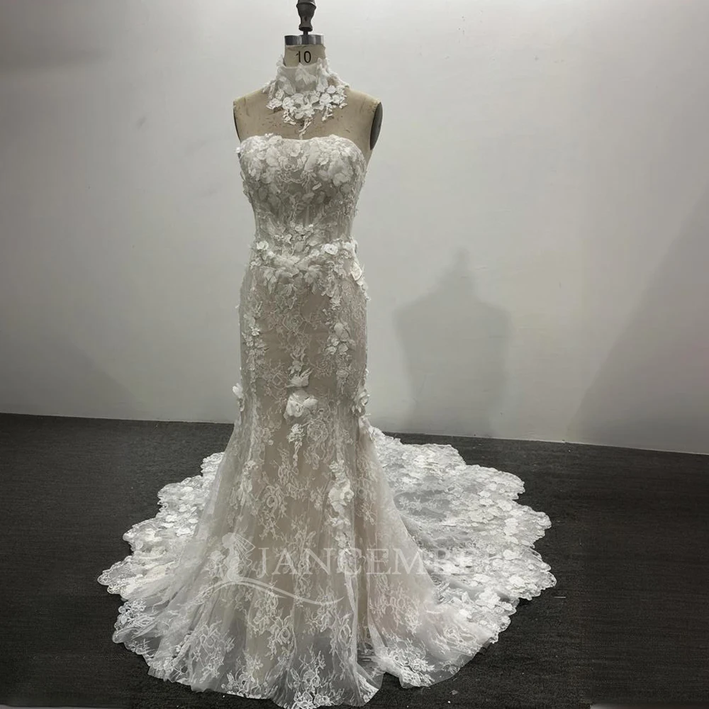 Boho Wedding Dress Bell Sleeves 2026 Woman Lace Strapless Appliques Mermaid Bohemian Bridal Dresses Customized vestidos de novia