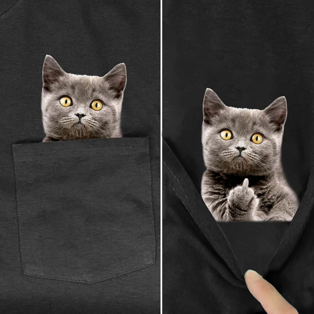 

CLOOCL Animal T-Shirt Fashion Brand Summer Pocket Cat Stickers Printed T-shirts Mens Women Shirts Hip Hop Tops Funny Cotton Tees