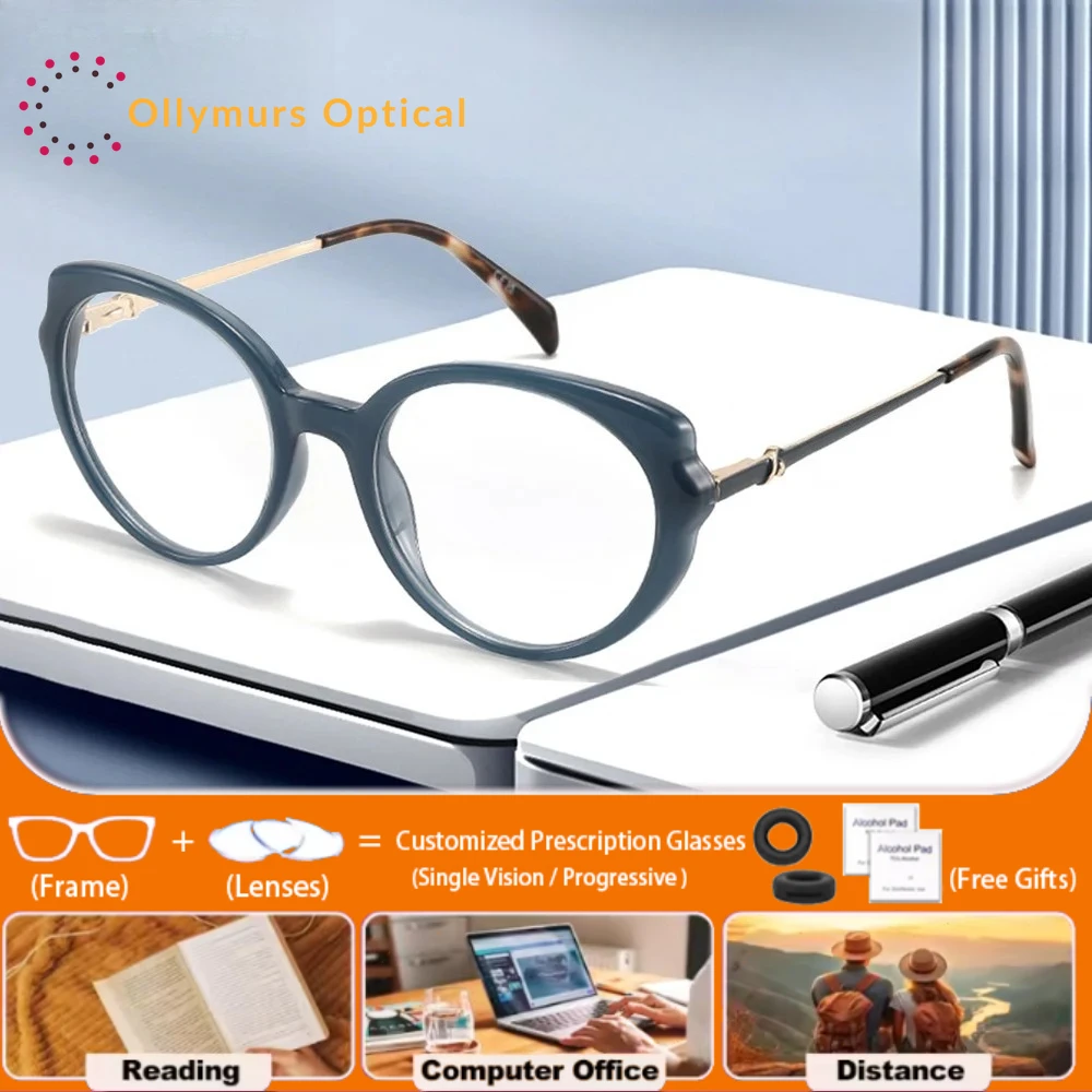 نظارات قراءة طبية بتصميم جديد للسيدات على شكل عين القطة من OLLYMURS مضادة للأشعة الزرقاء نظارات كمبيوتر تقدمية فوتوكروميك