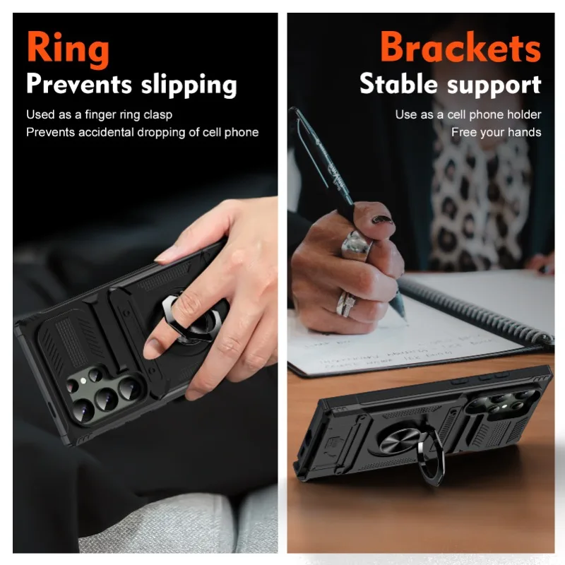 Case For Samsung S24 S23 Ultra Plus FE A15 25 35 55 A14 Magnetic Rotated Ring Kickstand Heavy Duty Drop Protection Wallet Cover