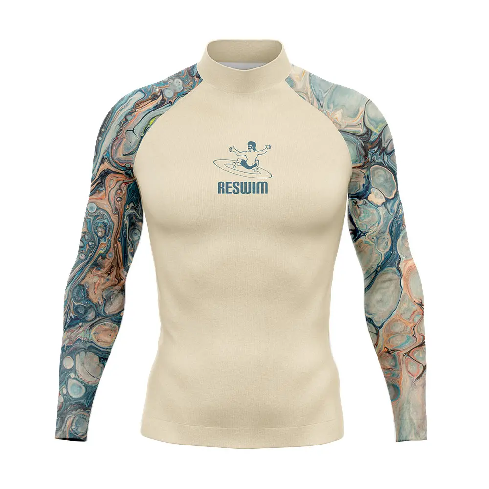 Letnia męska koszulka do pływania z długim rękawem Rash Guard plaża ochrona UV stroje kąpielowe Lycra Surfing nurkowanie strój kąpielowy Rashguard