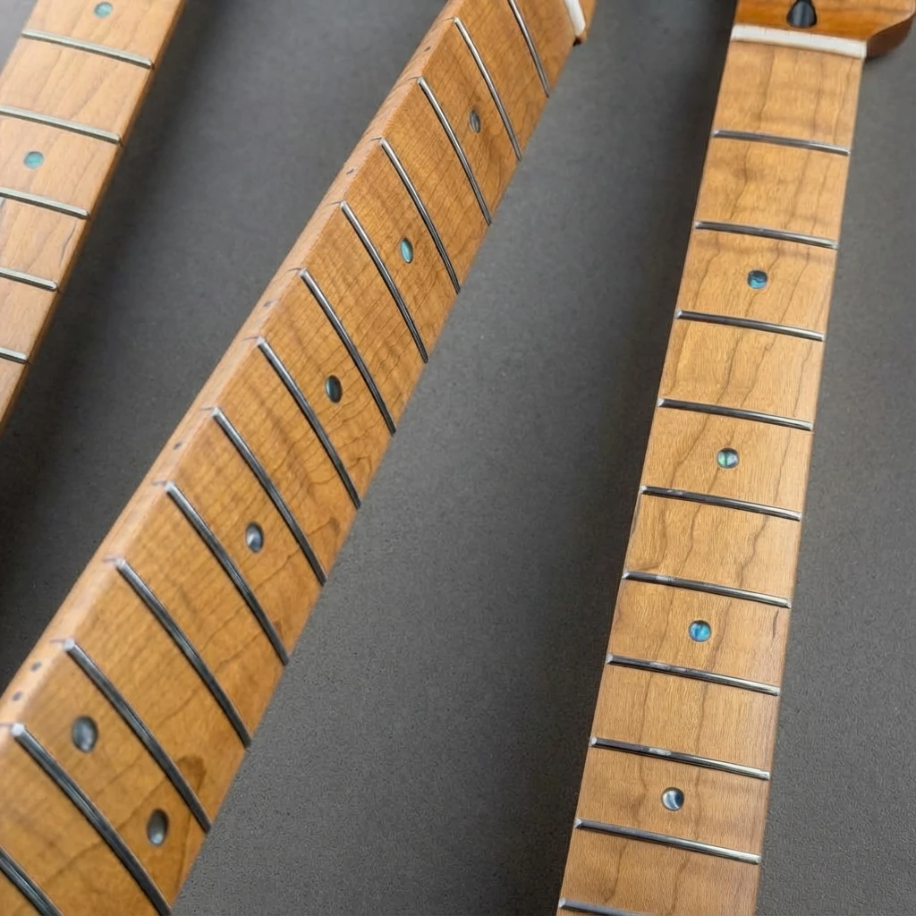 22 Fret Reverse Headstock Neck, Roasted Flame Pattern, Light Fretboard, Standard Scale, 56mm Heel Truss Rod for TL Style