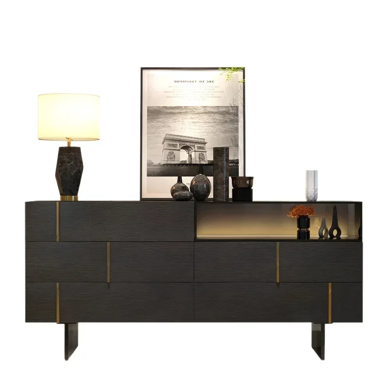 

Italian Chest of Drawers Modern Living Room Black with Light Entrance Cabinet Storage Glass Cabinet