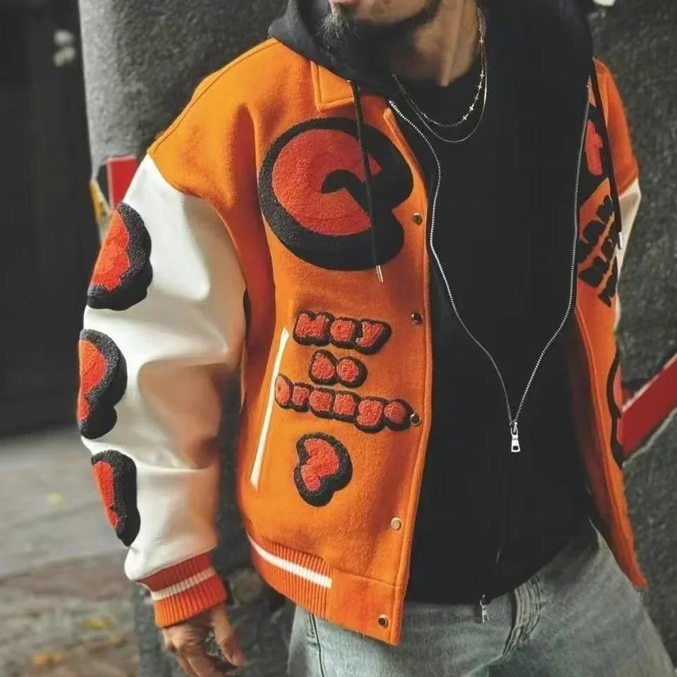 Heavy Embroidered Jacket Tide Brand Closed Sunday American Retro HipHop Baseball Letter Embroidered Jacket Street Loose Coat Man