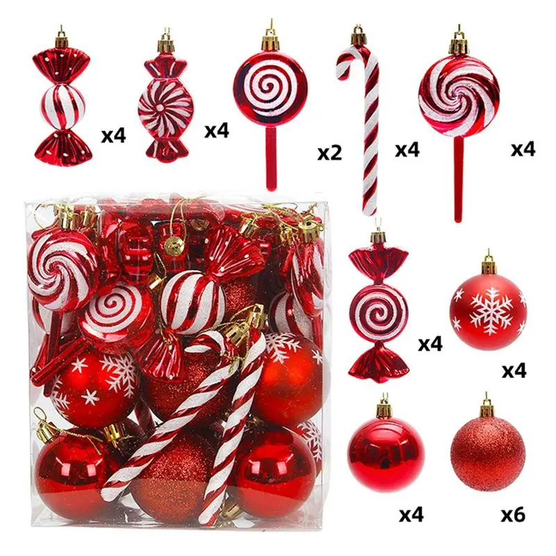 A67P-36Pcs Christmas Ball Christmas Tree Hanging Pendants Printed Shaped Pendant Christmas Spheres