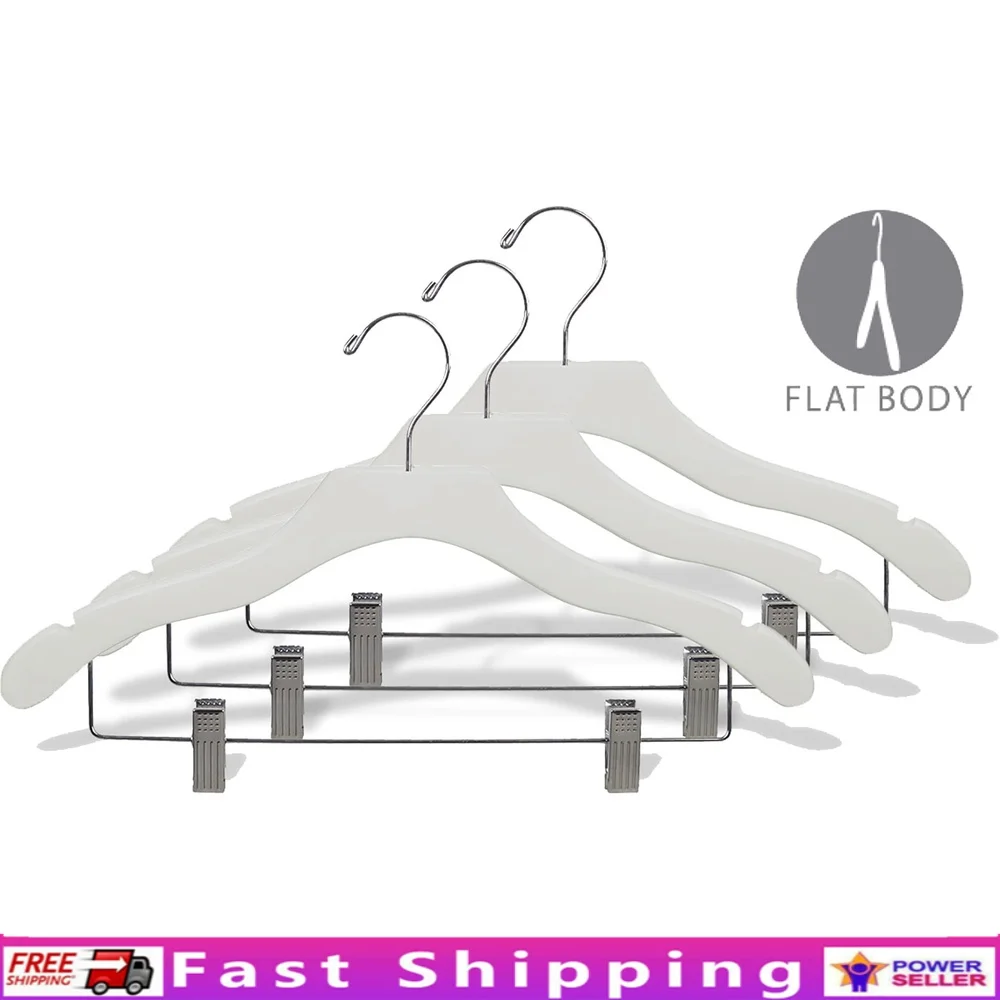 

Wood Wavy Combo Hangers with Adjustable Cushion Clips Pants Skirts 25 Pack Non-Stain Notches Storage Solution