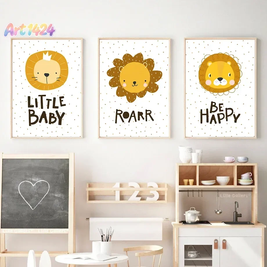 Cartoon Animals Lion Growth Quotes Nordic Nursery  Wall Art Aesthetics Print Canvas Painting for Living Room Modern Home Deco