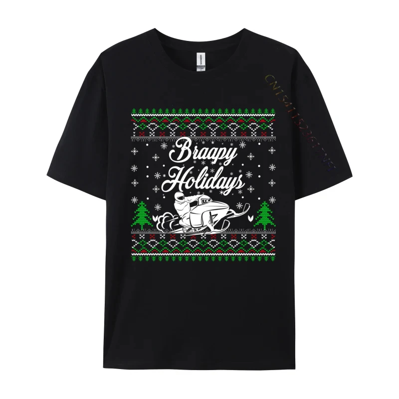 

Braapy Holidays Funny Snowmobile Braap Ugly Christmas T Shirt Men Tee Shirts Man Novelty Graphic Tops Vintage Cotton