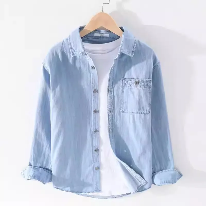 

Casual Cotton Long Sve Men's Denim irt Spring Autumn Loose Fit Trendy Workwear Jaet Youthful Sle Wear Resistant