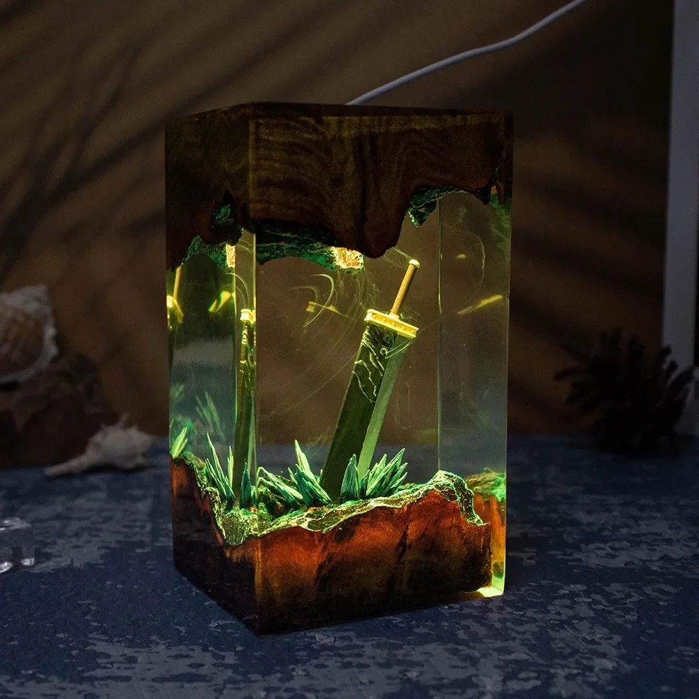 Lámpara de resina con temática de Sword of Destruction, serie mágica, diseño epoxi, amantes del juego, regalo creativo de Navidad