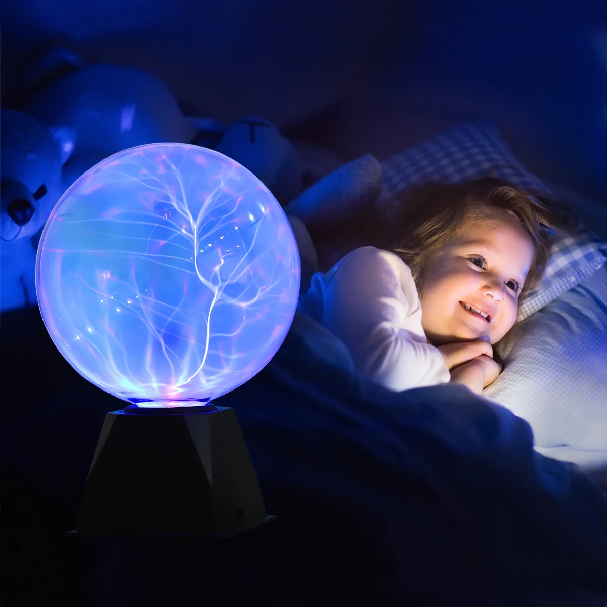 LEDMOMO 8 Inch Touch Plasma Ball Lamp Light Globe Novelty Toy for Kids with EU Plug (Blue Light) plasma globe