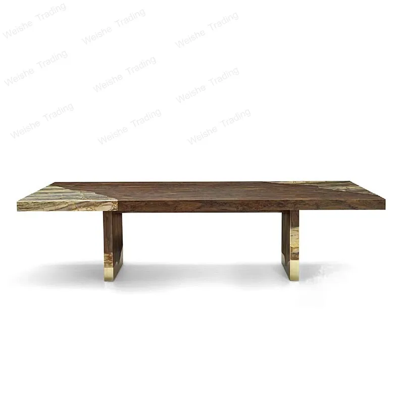 Italian light luxury solid wood dining table modern minimalist designer high-end villa living room dining room household metal
