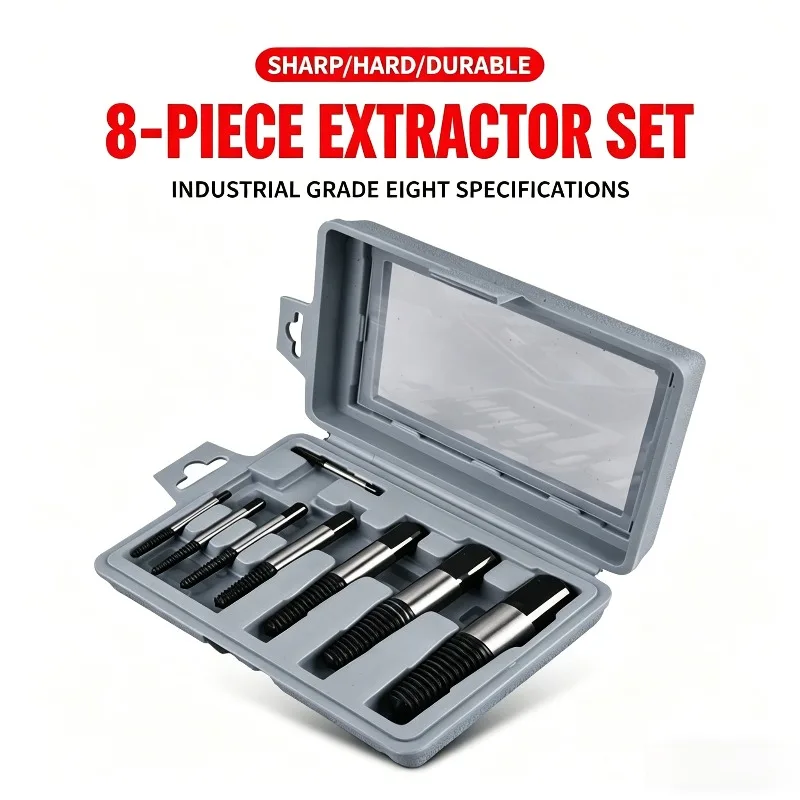 8Pcs Screw Extractor Set, Broken Bolt Remover Kit, Damaged Screw Extractor for Bathroom Kitchen Faucet and Valves Hand Tools Set