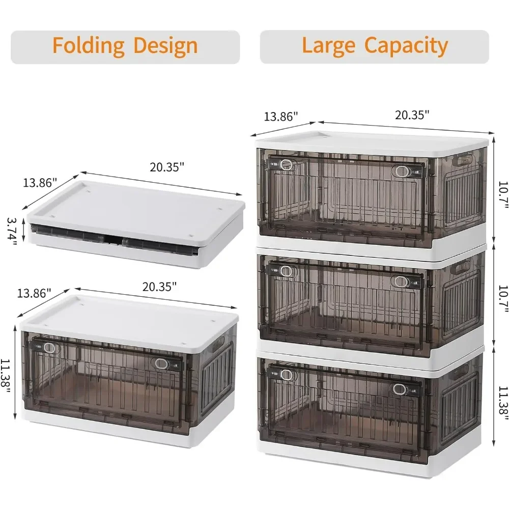 Stackable Collapsible Storage Bins 13 Gal, Storage Bins with Lids and Wheels,Foldable Box Storages Containers