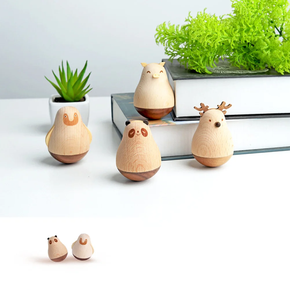 

Wooden Cartoon Animal Tumbler Pig Handmade Resin Desktop Decoration Office Ornament Children Gift Wooden Tumbler Toy