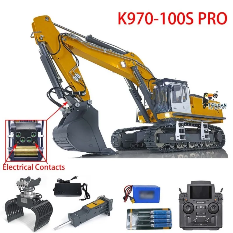 متوفر في المخزون 1/14 K970 100S Pro Kabolite حفارة هيدروليكية للتحكم عن بعد RC حفار نموذج نهائي لعبة الطوقان لهدايا الصبي
