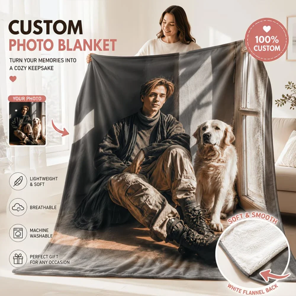 Personalized Custom Photo Flannel Throw Blanket DIY Image Print Blanket Custom Gift for Couple Family Pet Graduation Home Decor