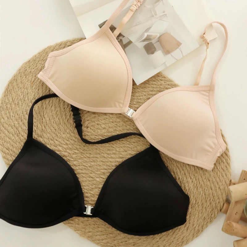 Front Button Bras For Women French Triangle Cup Thread Thin Shoulder Strap Beauty Back Bras Sexy Deep V-Neck Invisible Brattlete