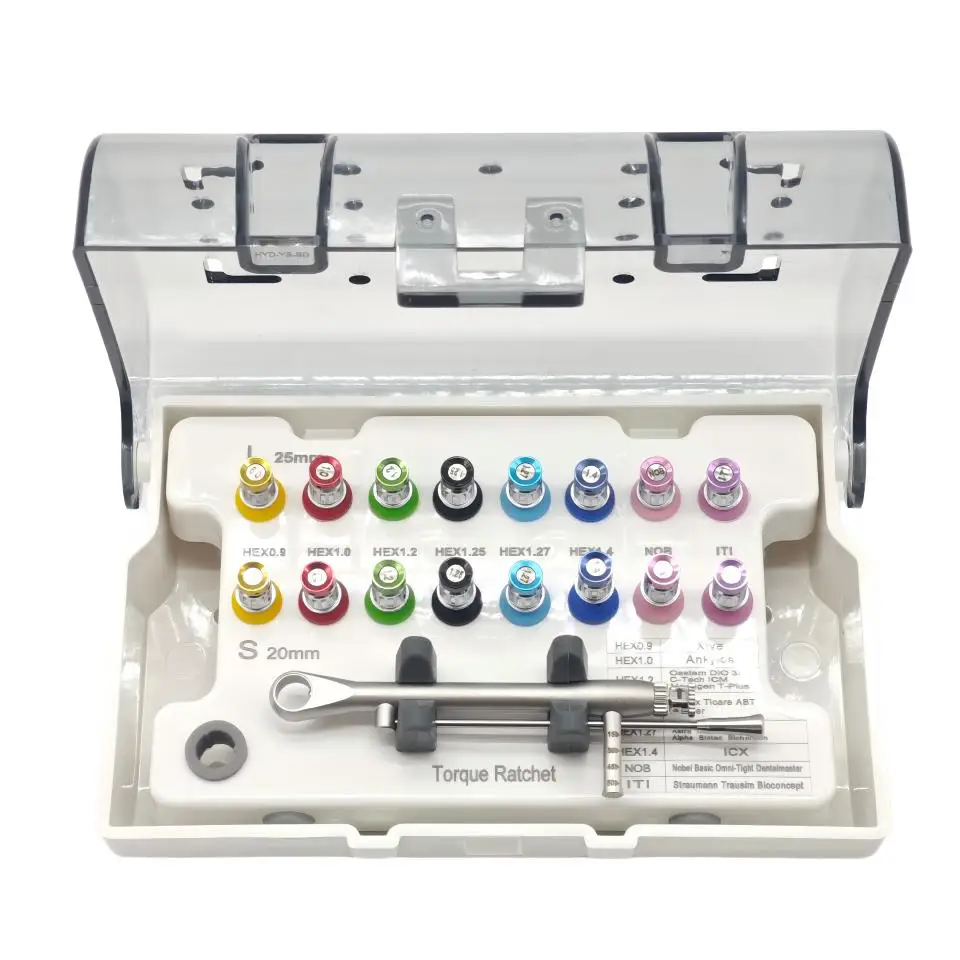 1 Kit Surgical Dental Implant Torque Ratchet Wrench Kit Fully Autoclavable 16 Drivers Dentistry Prosthetic Repair Tools
