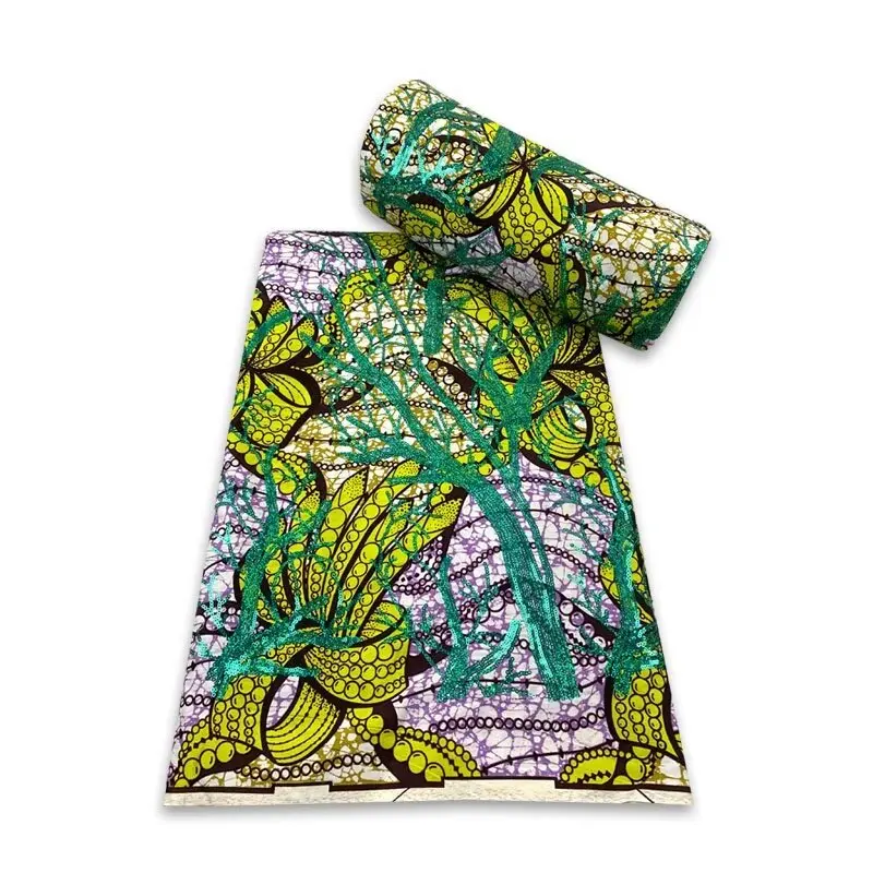 Tela con estampado de cera de Ankara nigeriana, 100% algodón, bordado completo, bloque de lentejuelas, tela de vestido africano para fiesta F 8-12