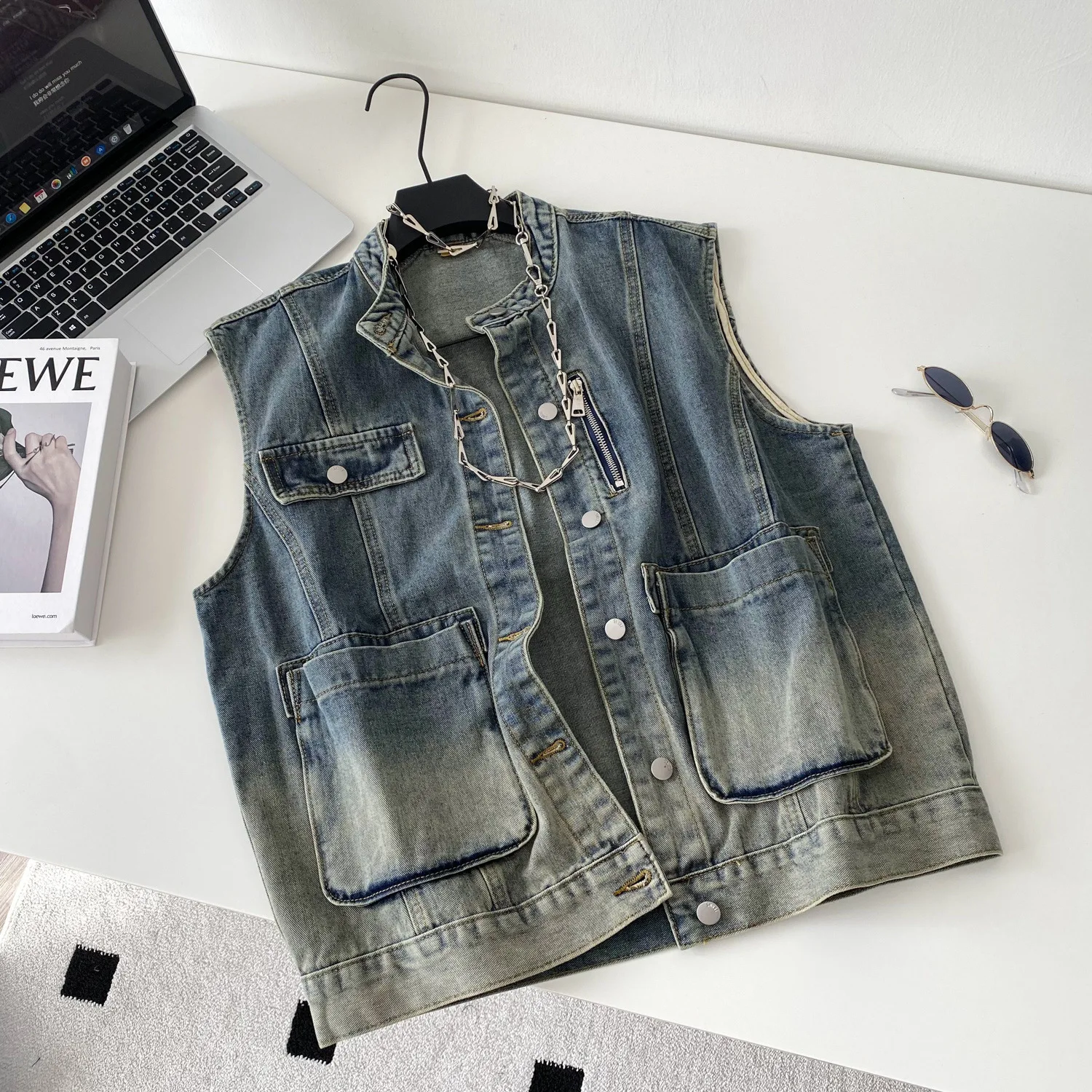 

Vests Coat Women Denim Coats Sleeveless Vest Jackets Y2k Streetwear Work Casual Loose Elegant Splice Jacket Autumn Winter 2025