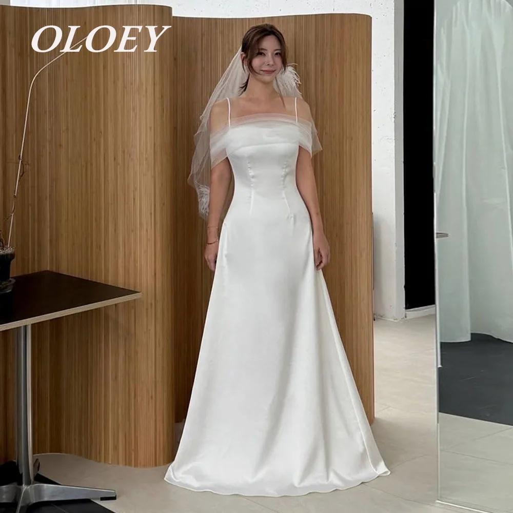 

OLOEY Simple A Line Wedding Dresses Silk Satin Bridal Gowns with Detachable Bolero Korea Photoshoot Customized Spaghetti Straps