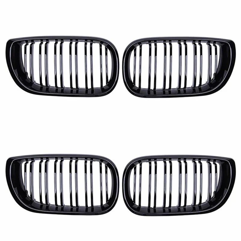 Applicable to BMW 3-series E46 4-door 2002-2005 car front kidney grille gloss black grille double Flat noodles hood racing grill view 2