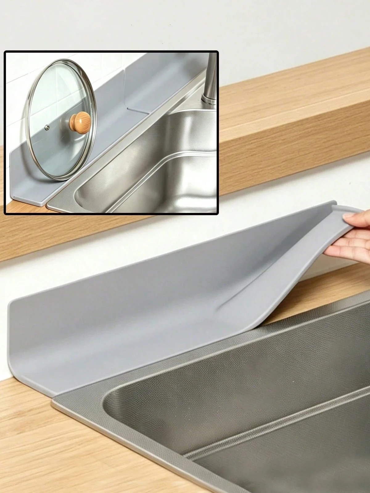 1 Piece Silicone Kitchen Sink Splash Guard, Static Self-Adhesive, No-Drill Installation, Heat-Resistant, Extended Edge Drainage Mat, Countertop Organizer Mat, Bar Counter Anti-Slip Mat, Dishwasher Compatible, Oil-Resistant, Easy to Clean