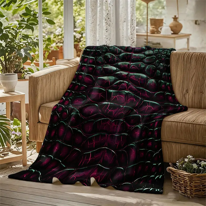 Crocodile Green Magenta Flannel Blanket Perfect for Sofa Office Bed Travel Sleep Read Relax Camping Four Season Use