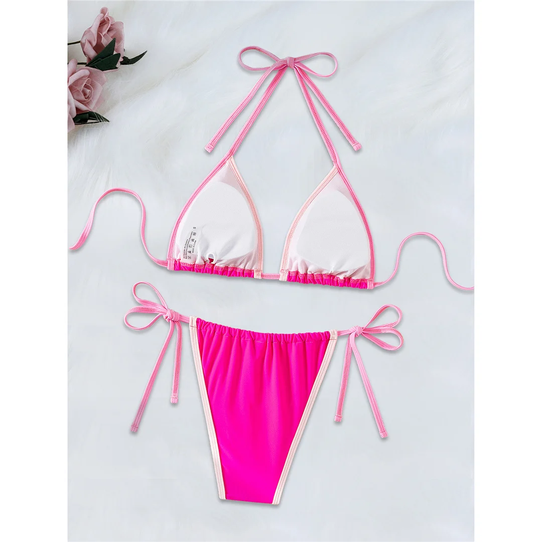 Halterneck-Bikini mit Trägern, Damen-Badebekleidung, zweiteiliger Bikini-Set, hoch geschnittene Beine, gepolsterter Badeanzug, Badebekleidung, Modell V8275. – Detail 4