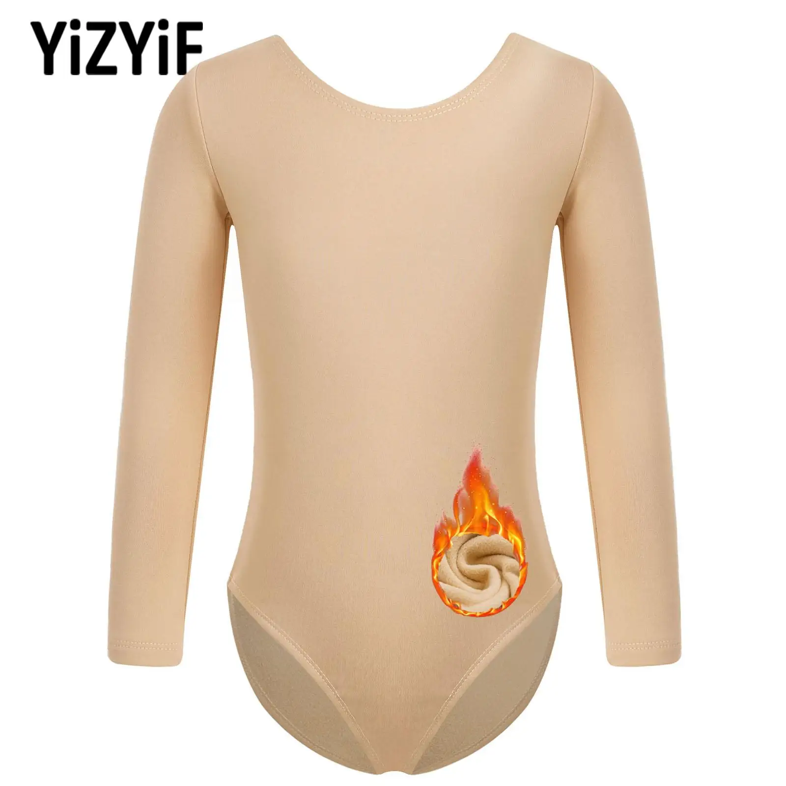 

Children Girls Ballet Gymnastics Leotards Long Sleeve Fleece Lined Bodysuit Yoga Dance Class Exercise Warm-up Bodysuits Costumes