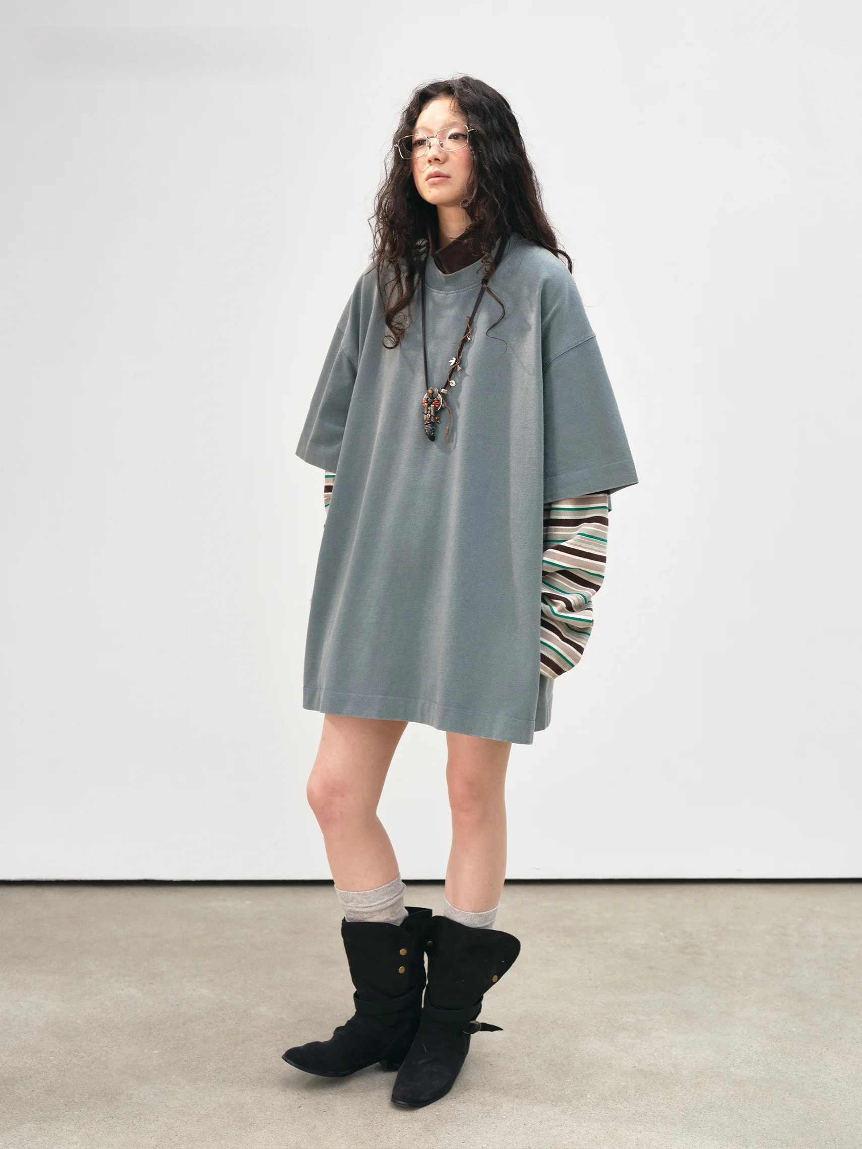 

VERMO Vintage Waed Acid Treat Loose Fit Classic Wide Collar T-irt Multi-Color Faionable Women's Cotton ort Sve Tee