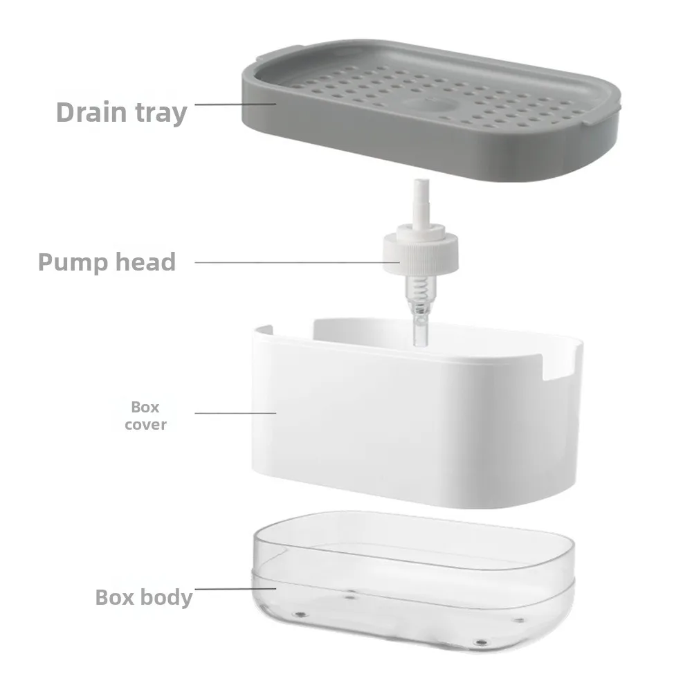 New Large Capacity Kitchen Detergent Dispenser Manual Press Double Layer Soap Dish Dispenser Cleaning Liquid Box Sink Area