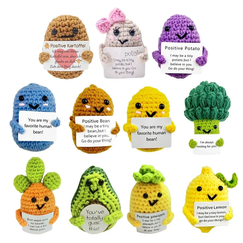 TOPLIVING Mini Positive Energy Potato Cheerup Handmade Plush Knitting Wool Kawaii Potato Doll Home Miniature Decor Valentine