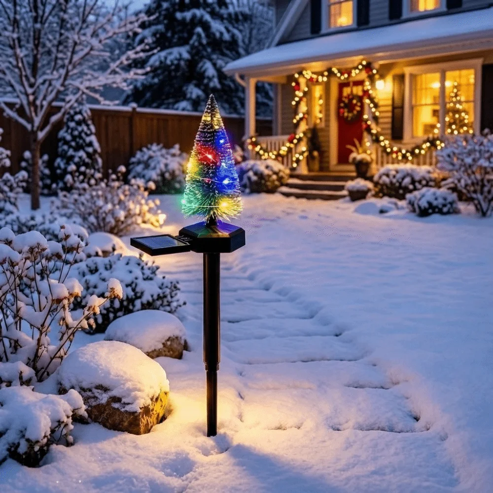 Simulated Solar Christmas Tree Lights Waterproof Creative Landscape Lawn Lamp Ground Mounted Warm/Colorful Light