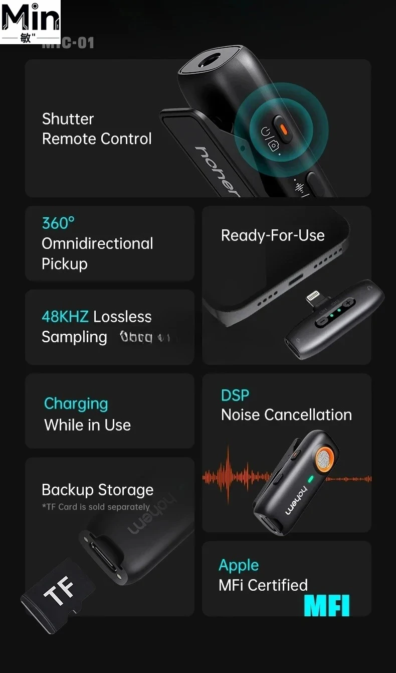 

Беспроводной петличный микрофон Hohem MIC-01 с шумоподавлением, 20 часов работы