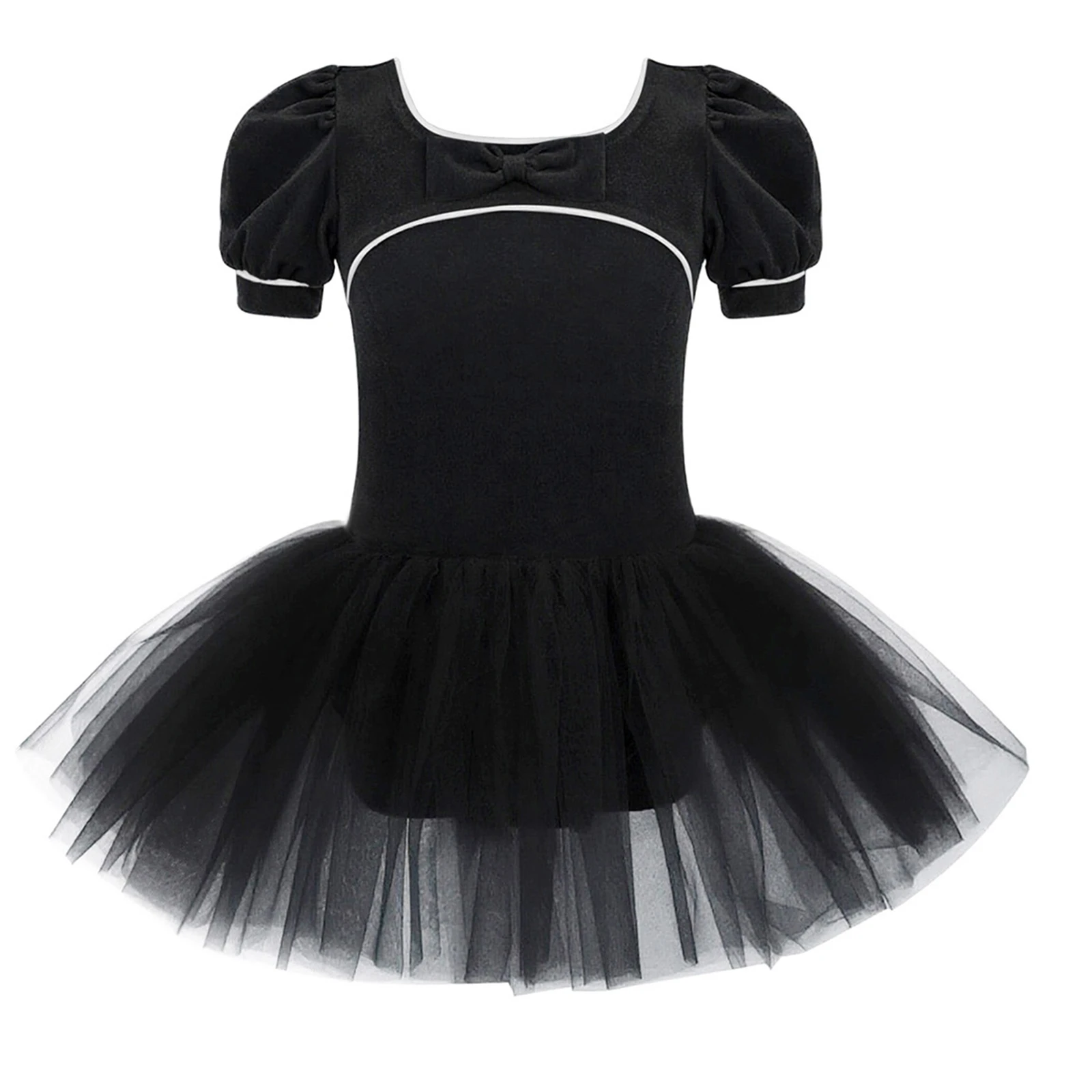 Robe Tutu de danse de Ballet pour filles, manches bouffantes, robes en Tulle de velours, patinage artistique, justaucorps de gymnastique, Costume d'entraînement de Yoga