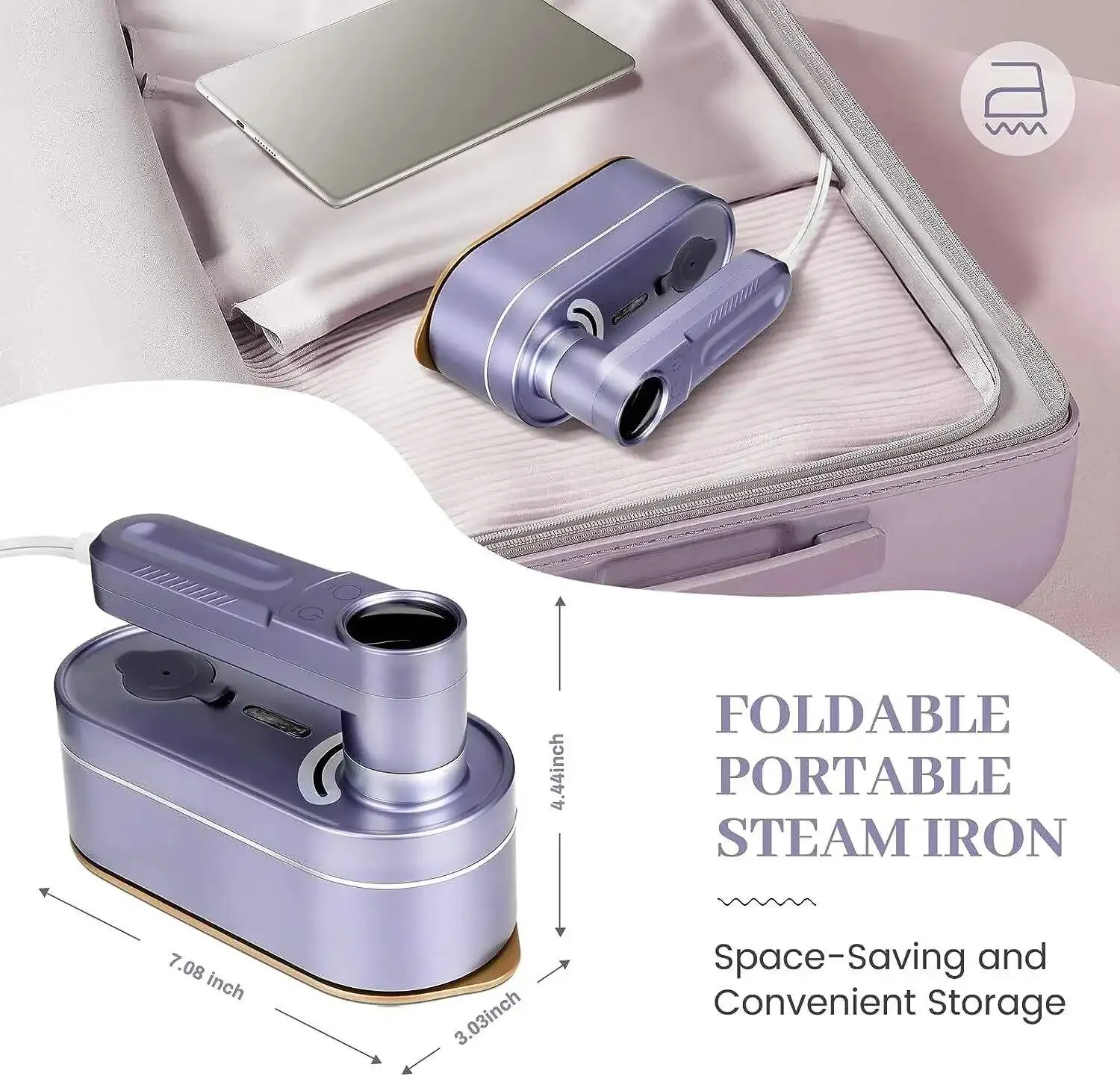 Foldable Garment Steam Iron with Digital Screen 2 in 1 Dry and Wet Ironing Handheld Clothing Steamer Small with 8 Preset Steam