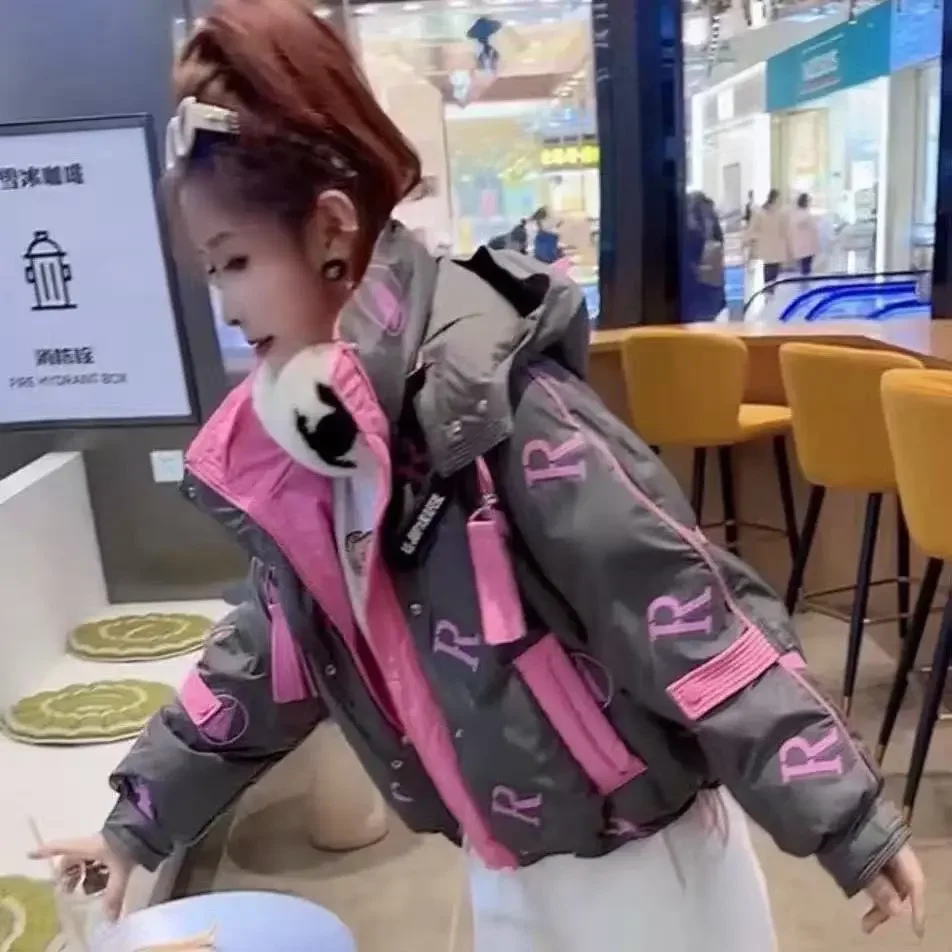 Winter Women's Down Jacket Striped Hooded Short Bread Jacket Down Coats Fashion Outerwear Comfortable Warm Women Jacket