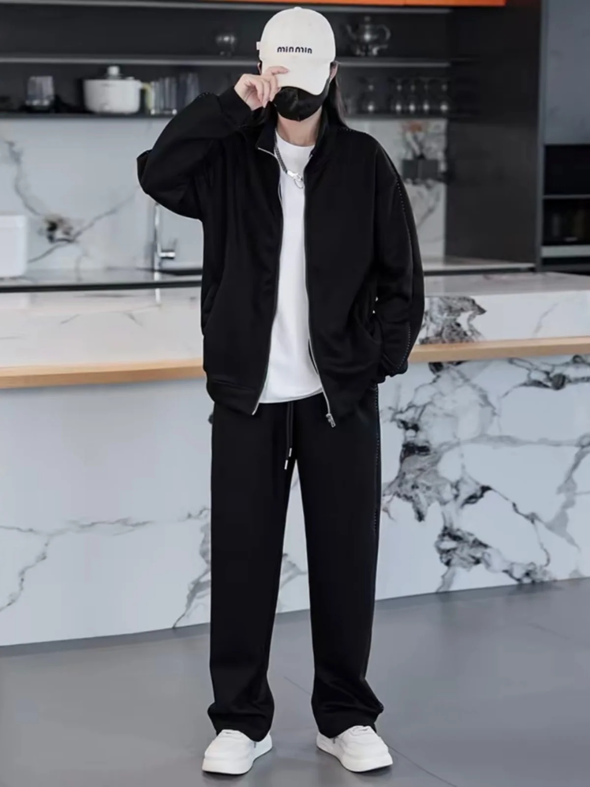 

Fall American Casual Sportswear Set Heavyweight Cotton Long Sve Jaet Pants Two-Piece Suit for Men And Women