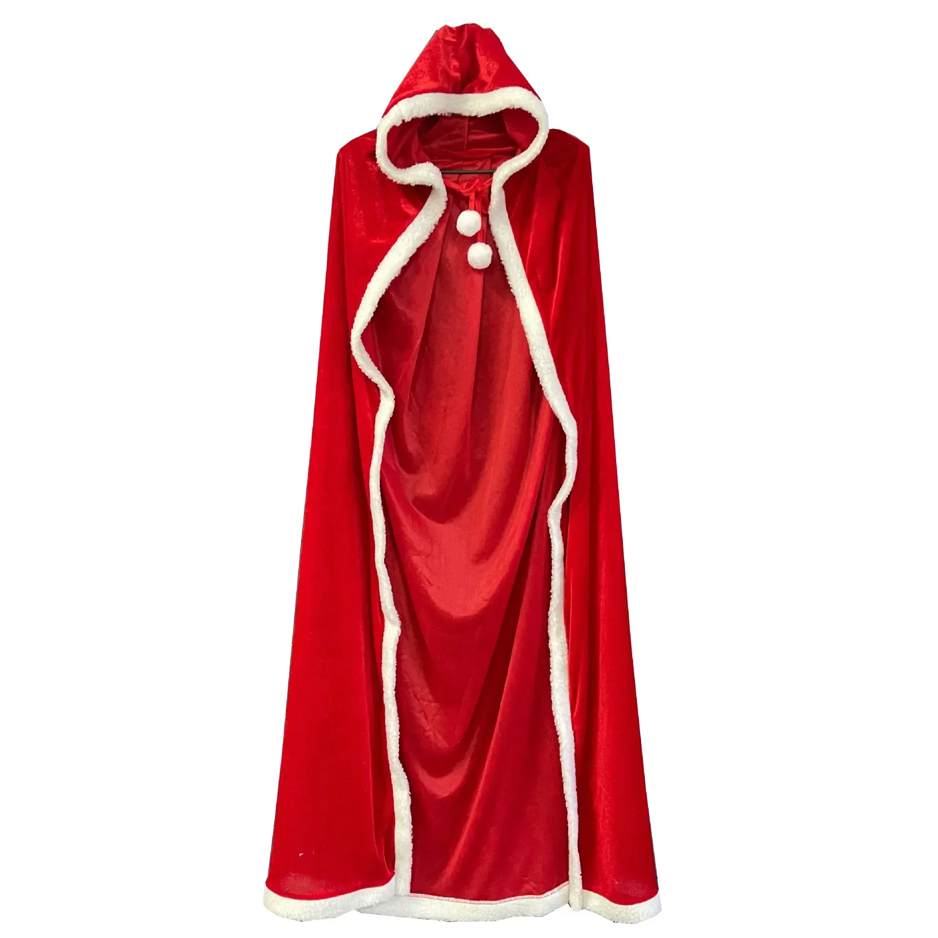 Scialle di Natale Mantello con cappuccio Costume da Babbo Natale Rosso con cappello Cosplay Cappotto caldo invernale Vestito da spettacolo per le vacanze Vestito da festa