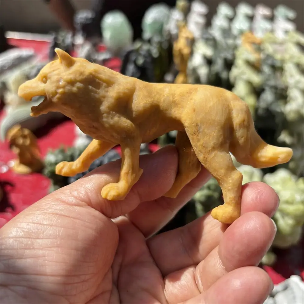 1PCS Natural Yellow Quartz Wolf Animal Carving Polished Reiki Healing Feng Shui High-Quality Room Decor Energy Gift