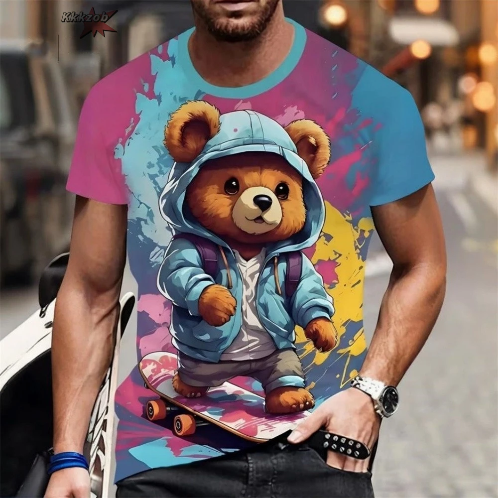 

Men's T-Shirt 3D Cool Bear Pattern Print Short Sleeve T-Shirt Hip Hop Summer Casual Breathable Oversized T-Shirts Men Clothing